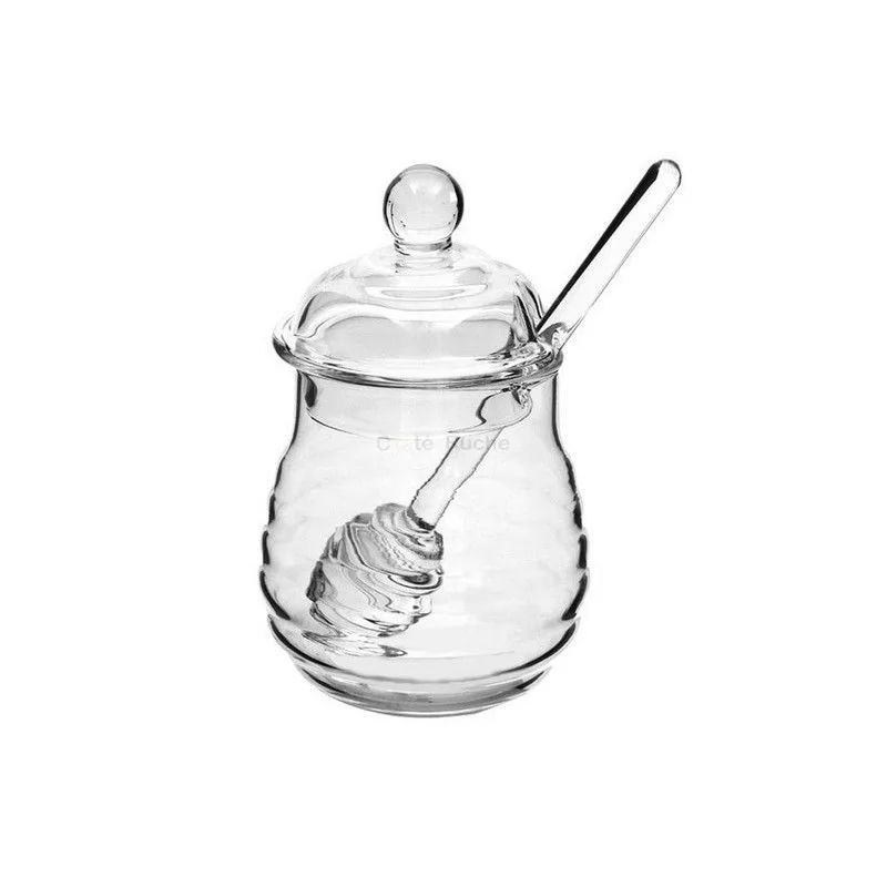 Lawei Pots à miel en verre avec cuillère en bois et couvercle