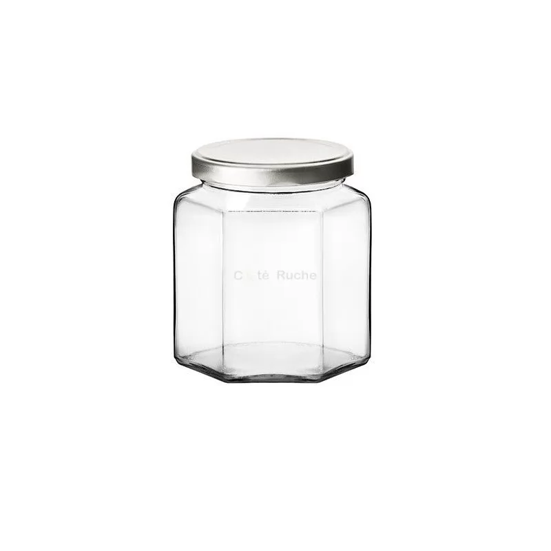 15 pots en verre hexagonaux de 500 g (390 ml) TO 70 miel confiture